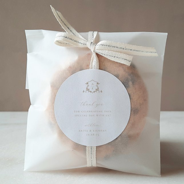 Adesivo Redondo Monograma de Casamento de eternos Beige Crest (Criador carregado)