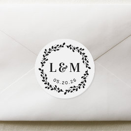 Adesivo Redondo Monograma de Casamento de Ferro Botânico
