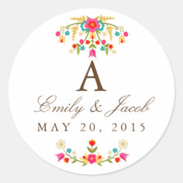 Adesivo Redondo Monograma de Casamento de Flores do País