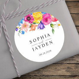 Adesivo Redondo Monograma de casamento de flores silvestres colori
