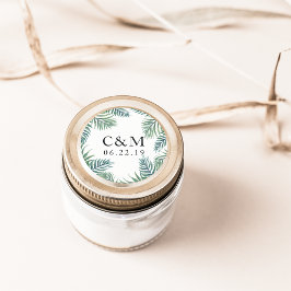 Adesivo Redondo Monograma de Casamento de Folhagem Tropical