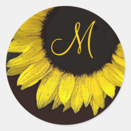 Adesivo Redondo Monograma de Casamento de Girassol Amarelo Cheerfu