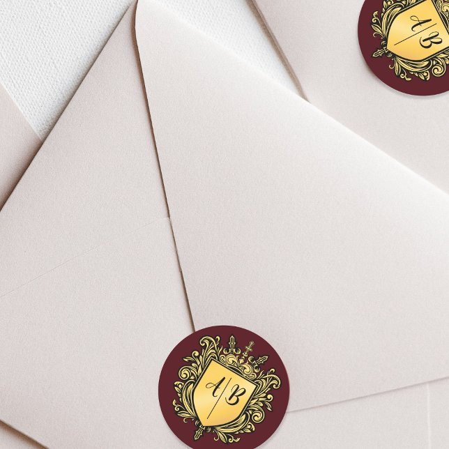 Adesivo Redondo Monograma de Casamento Dourado (Criador carregado)