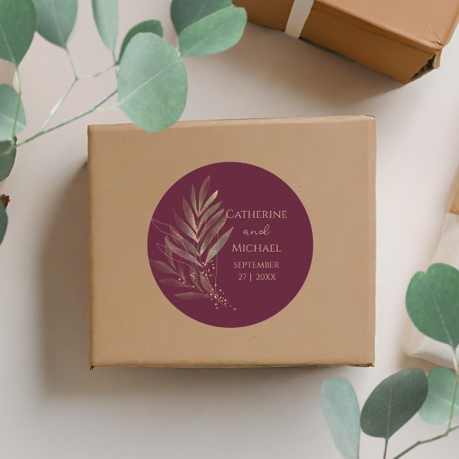 Adesivo Redondo Monograma de Casamento Dourado com Folha Moderna B (Criador carregado)