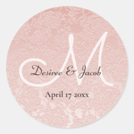 Adesivo Redondo Monograma de Casamento Elegante Cor-de-Rosa Esbran