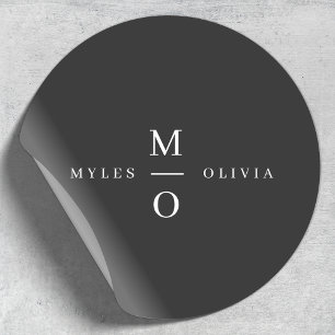 Adesivo Redondo Monograma de Casamento Elegante Minimalista Sofist