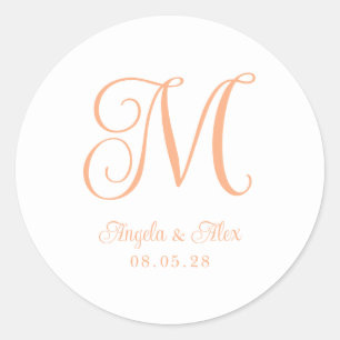 Adesivo Redondo Monograma de casamento encaracolado Pretty Peach