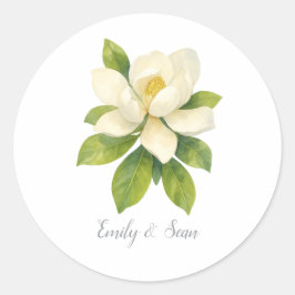 Adesivo Redondo Monograma de Casamento Flor de Magnólia Personaliz