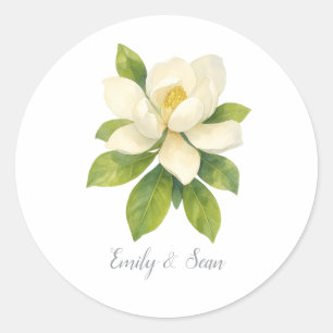 Adesivo Redondo Monograma de Casamento Flor de Magnólia Personaliz