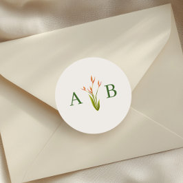 Adesivo Redondo Monograma de Casamento Floral Botânico Tropical