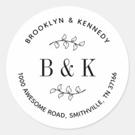 Adesivo Redondo Monograma de casamento floral com nome do casal e 