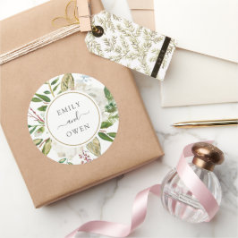 Adesivo Redondo Monograma de Casamento Floral de Wreath de Gilded