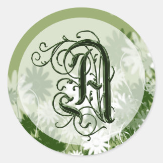 Adesivo Redondo Monograma de Casamento Floral Verde A Selo