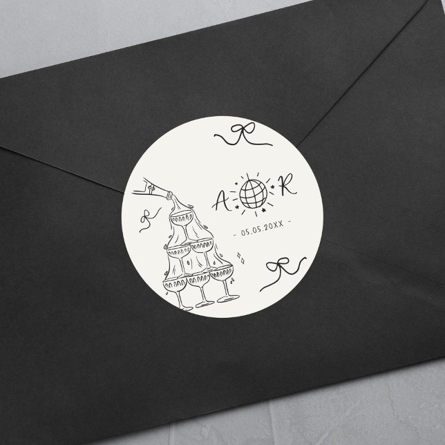 Adesivo Redondo Monograma de Casamento Francês de Brincadeira Dese (Criador carregado)