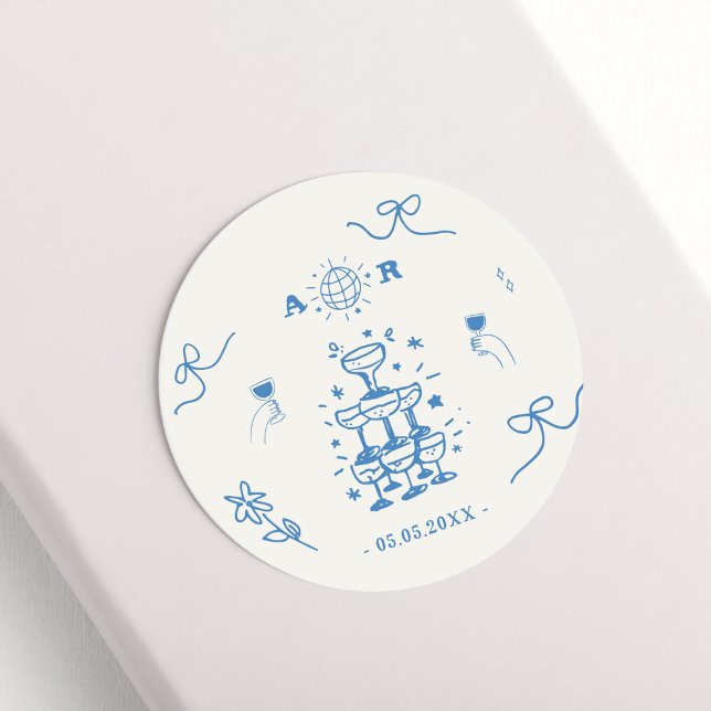 Adesivo Redondo Monograma de Casamento Francês Disco Imísico Desde (Criador carregado)