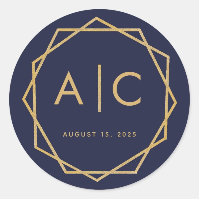 Adesivo Redondo Monograma de Casamento Geométrico marinho Azul e D (Frente)