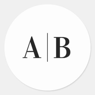 Adesivo Redondo Monograma de Casamento Minimalista Moderno Preto e