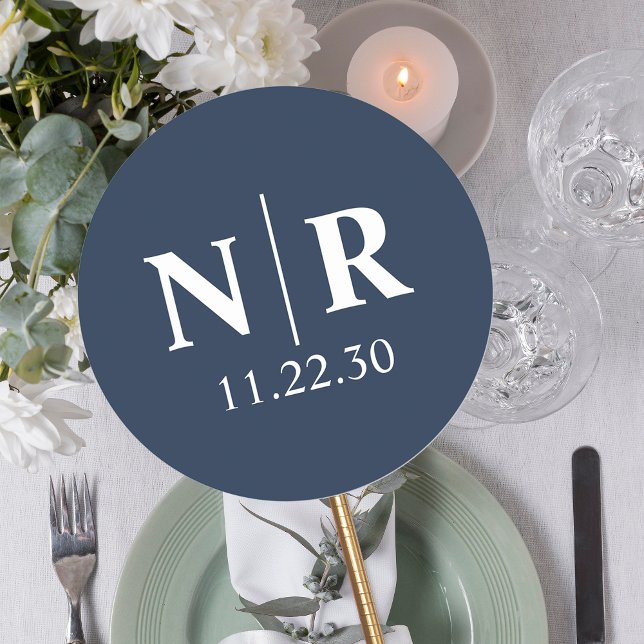 Adesivo Redondo Monograma De Casamento, Noite E Iniciais De Casame (Criador carregado)