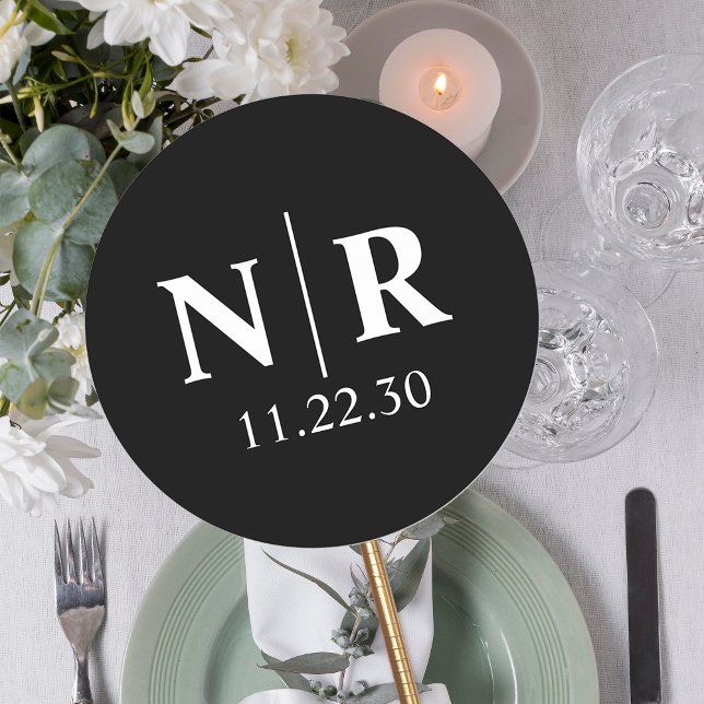 Adesivo Redondo Monograma De Casamento, Noite E Iniciais De Casame (Criador carregado)