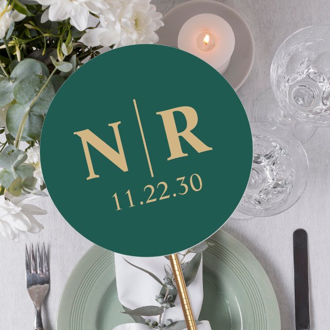 Adesivo Redondo Monograma De Casamento, Noite E Iniciais De Casame (Criador carregado)