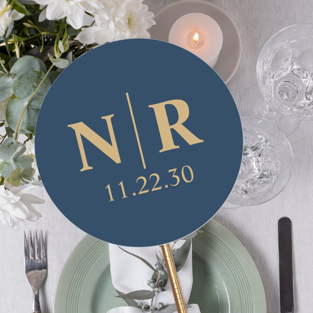 Adesivo Redondo Monograma De Casamento, Noite E Iniciais De Casame (Criador carregado)