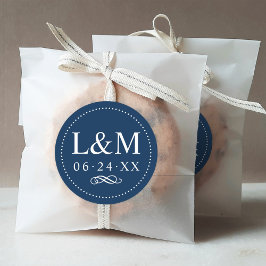 Adesivo Redondo Monograma de Casamento Personalizado Azul do Marin