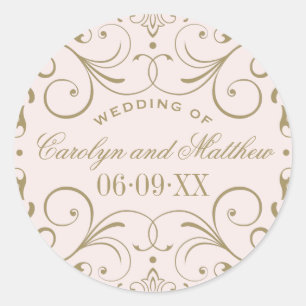 Adesivo Redondo Monograma de Casamento Rosa   Farinha Dourada anti