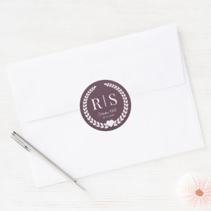 Adesivo Redondo Monograma de Casamento Roxo Ameixa Inicial