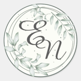 Adesivo Redondo Monograma de Casamento Russo Verde Deixa Vinheta R