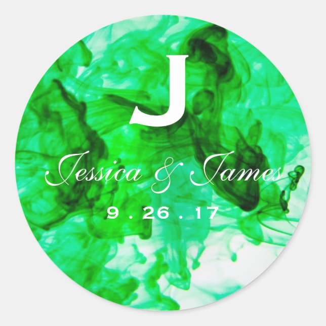 Adesivo Redondo Monograma de Casamento Verde (Frente)