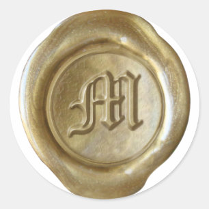 Adesivo Redondo Monograma de cera - Dourado - Inglês Antigo - Letr