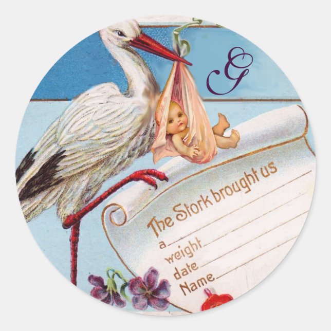 ADESIVO REDONDO MONOGRAMA DE CHÁ DE GAROTA DE BEBÊ (Frente)