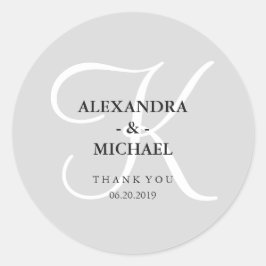 Adesivo Redondo Monograma de Cinzas Clássicas Modernas e Obrigado