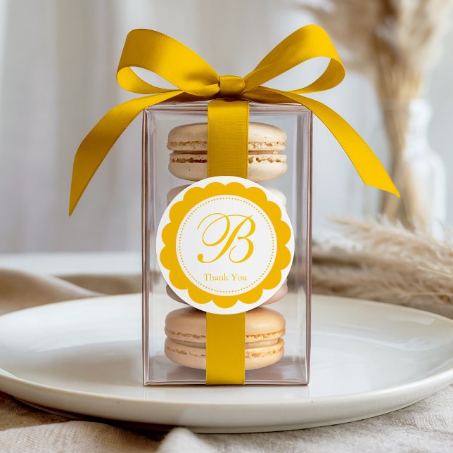 Adesivo Redondo Monograma de Círculo Branco Amarelo, Escamoteado M (Criador carregado)