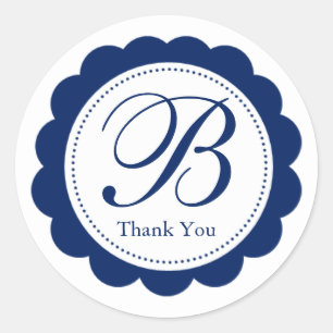 Adesivo Redondo Monograma de Círculo Branco Azul