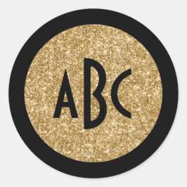 Adesivo Redondo Monograma de Círculo com Brilho Preto e Dourado