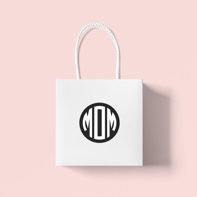 Adesivo Redondo Monograma de Círculo Preto e Branco MÃE (MOM Monogram Sticker)