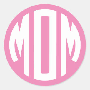Adesivo Redondo Monograma de Círculo Rosa e Branco MÃE