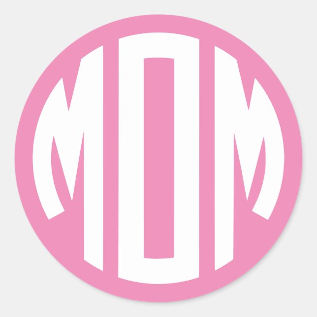 Adesivo Redondo Monograma de Círculo Rosa e Branco MÃE (Frente)