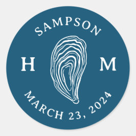 Adesivo Redondo Monograma de Concha de Ostra Náutica com Data de N