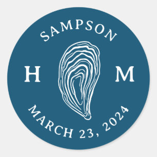 Adesivo Redondo Monograma de concha de ostra náutica com data de n