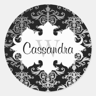 Adesivo Redondo Monograma de cor damasco elegante