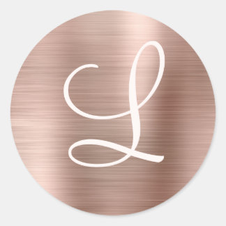 Adesivo Redondo Monograma de cor rosa com metal Dourado escovado e
