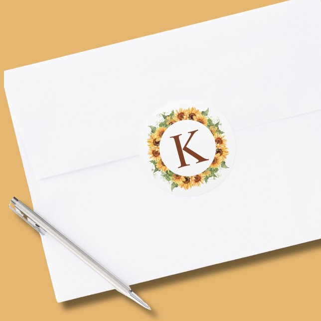 Adesivo Redondo Monograma de cupão de girassol (Criador carregado)