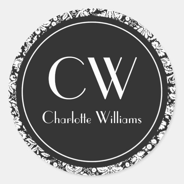 Adesivo Redondo Monograma de Damasco Preto (Frente)