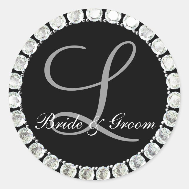 Adesivo Redondo Monograma de diamante L selo personalizável (Frente)