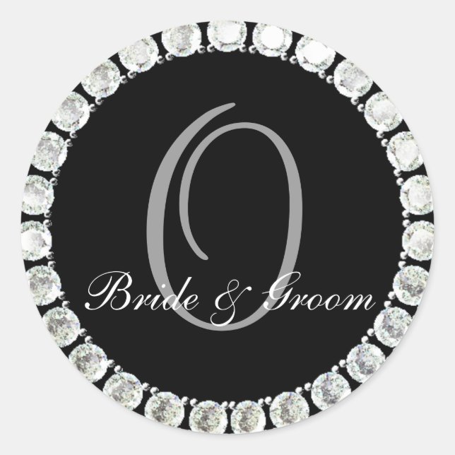 Adesivo Redondo Monograma de diamante O selo personalizável (Frente)