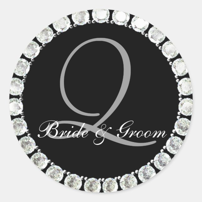 Adesivo Redondo Monograma de diamante Q selado personalizável (Frente)