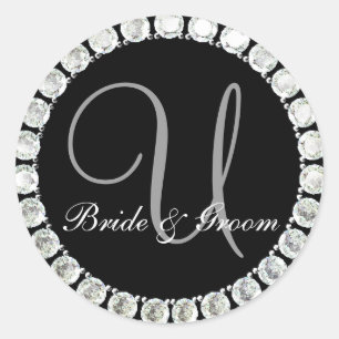 Adesivo Redondo Monograma de diamante U selo personalizável