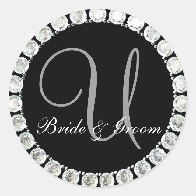 Adesivo Redondo Monograma de diamante U selo personalizável (Frente)